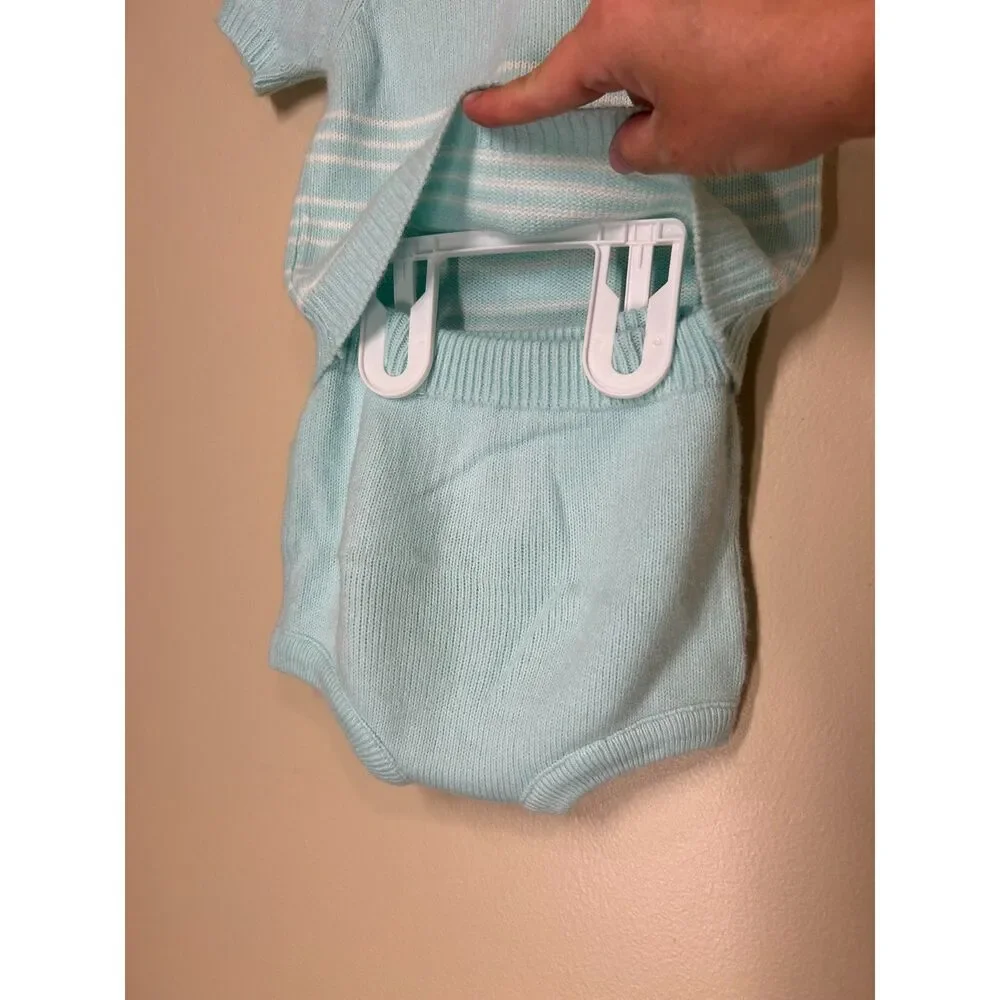 Vintage Heirloom Renro Italian Baby Blue Short Sleeve Knit Top w/Bloomers Medium